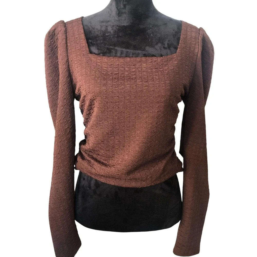 ASTR‎ The Label Romantic Puff Sleeve Renaissance Brown Boho Peasant Top L